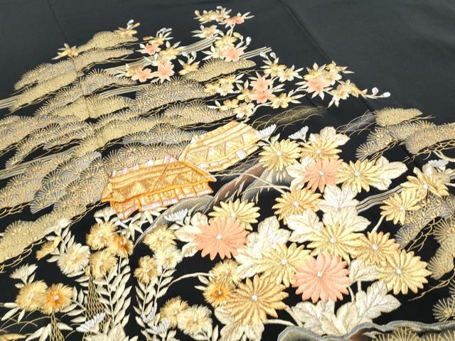 平和屋着物▼豪華黒留袖 総刺繍 風景文 金彩 やまと誂製 正絹 逸品 CABC9595th