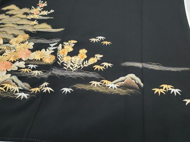 平和屋着物▼豪華黒留袖 総刺繍 風景文 金彩 やまと誂製 正絹 逸品 CABC9595th