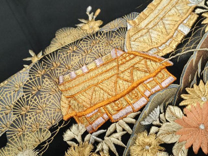 平和屋着物▼豪華黒留袖 総刺繍 風景文 金彩 やまと誂製 正絹 逸品 CABC9595th