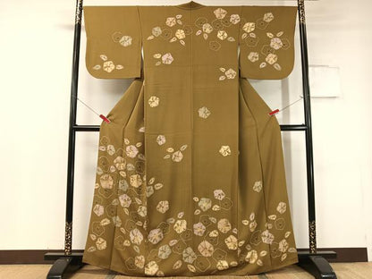 平和屋着物●訪問着 絞り 椿 鮫小紋柄 金彩 正絹 逸品 CABC9602vp