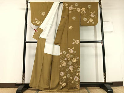 平和屋着物●訪問着 絞り 椿 鮫小紋柄 金彩 正絹 逸品 CABC9602vp