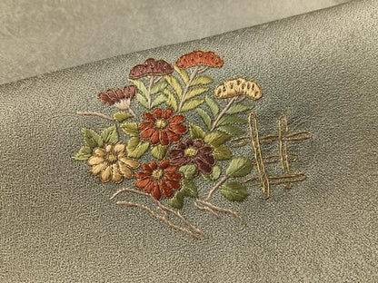 平和屋着物●上質な小紋 総刺繍 扇面花蝶文 金糸 正絹 逸品 CABC9604vp