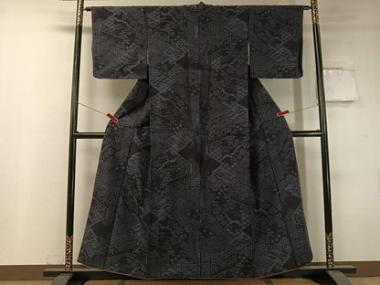 平和屋着物●結城紬 100亀甲 吉祥花文 正絹 逸品 CABC9608vp