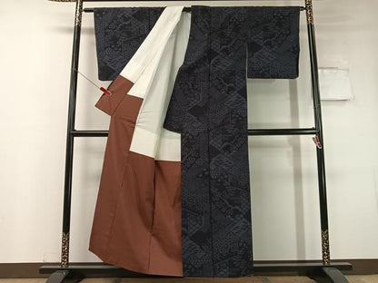 平和屋着物●結城紬 100亀甲 吉祥花文 正絹 逸品 CABC9608vp
