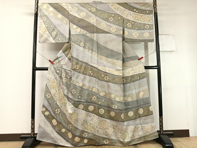 平和屋着物●訪問着 駒刺繍 絞り 正倉院花唐草文 金彩 正絹 逸品 CABC9611vp