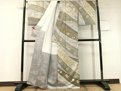 平和屋着物●訪問着 駒刺繍 絞り 正倉院花唐草文 金彩 正絹 逸品 CABC9611vp