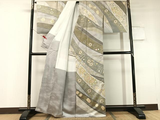 平和屋着物●訪問着 駒刺繍 絞り 正倉院花唐草文 金彩 正絹 逸品 CABC9611vp