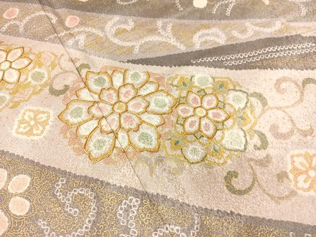 平和屋着物●訪問着 駒刺繍 絞り 正倉院花唐草文 金彩 正絹 逸品 CABC9611vp