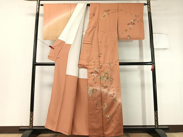 平和屋着物●訪問着 籬花蝶文 暈し染め 有紀本金箔 正絹 逸品 CABC9612vp