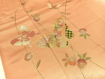 平和屋着物●訪問着 籬花蝶文 暈し染め 有紀本金箔 正絹 逸品 CABC9612vp