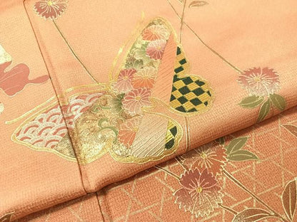 平和屋着物●訪問着 籬花蝶文 暈し染め 有紀本金箔 正絹 逸品 CABC9612vp