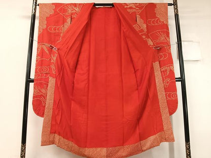 平和屋着物●振袖用長襦袢 袷 総絞り 雲取り流水地紙花文 正絹 逸品 CABC9613vp