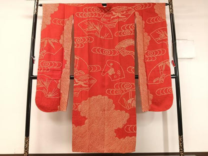 平和屋着物●振袖用長襦袢 袷 総絞り 雲取り流水地紙花文 正絹 逸品 CABC9613vp