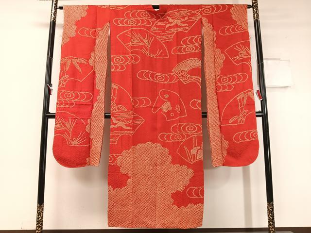 平和屋着物●振袖用長襦袢 袷 総絞り 雲取り流水地紙花文 正絹 逸品 CABC9613vp
