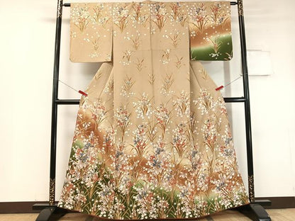 平和屋着物●訪問着 草花文 暈し染め 金彩 正絹 逸品 CABC9615vp