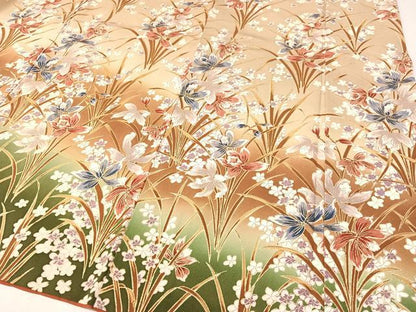 平和屋着物●訪問着 草花文 暈し染め 金彩 正絹 逸品 CABC9615vp