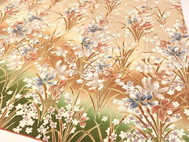 平和屋着物●訪問着 草花文 暈し染め 金彩 正絹 逸品 CABC9615vp