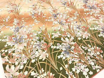 平和屋着物●訪問着 草花文 暈し染め 金彩 正絹 逸品 CABC9615vp