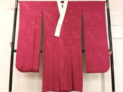 平和屋着物●振袖用長襦袢　無双仕立て　霞撫子地紋　中紅色　正絹　逸品　CABC9616vp