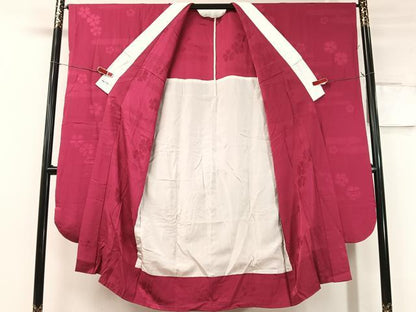 平和屋着物●振袖用長襦袢　無双仕立て　霞撫子地紋　中紅色　正絹　逸品　CABC9616vp
