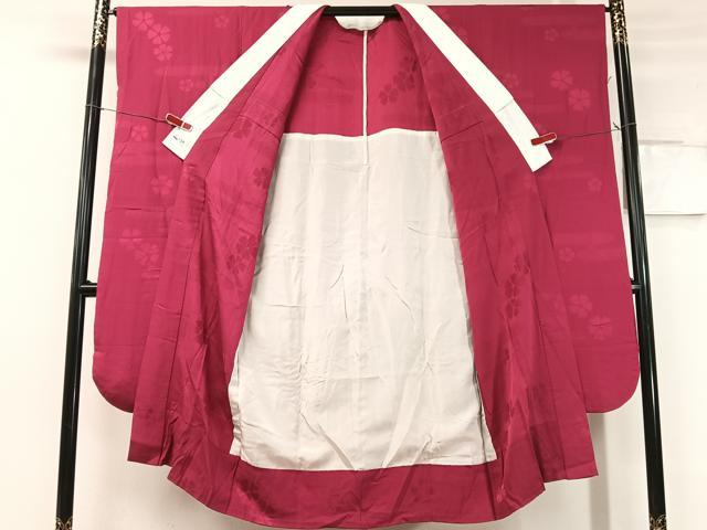平和屋着物●振袖用長襦袢　無双仕立て　霞撫子地紋　中紅色　正絹　逸品　CABC9616vp