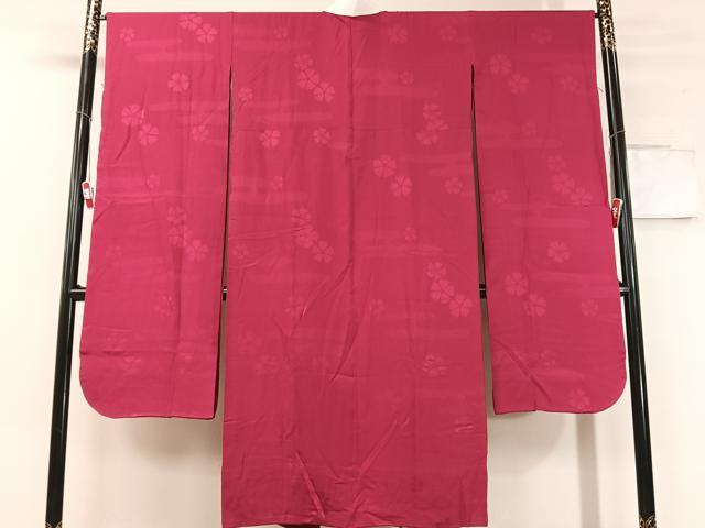 平和屋着物●振袖用長襦袢　無双仕立て　霞撫子地紋　中紅色　正絹　逸品　CABC9616vp