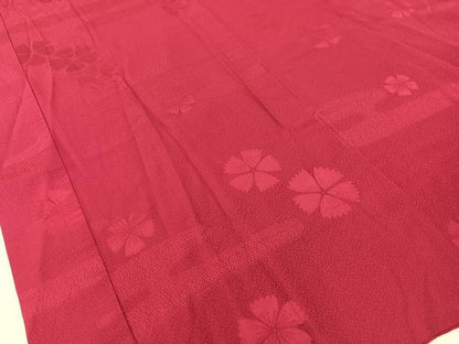 平和屋着物●振袖用長襦袢　無双仕立て　霞撫子地紋　中紅色　正絹　逸品　CABC9616vp
