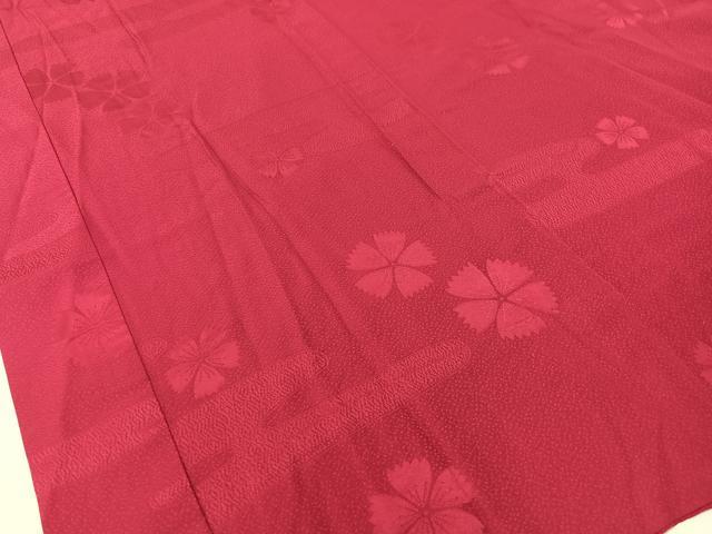 平和屋着物●振袖用長襦袢　無双仕立て　霞撫子地紋　中紅色　正絹　逸品　CABC9616vp