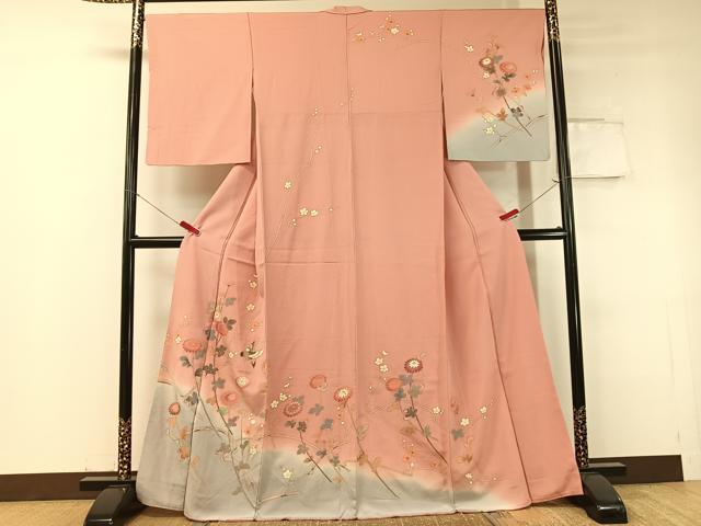 平和屋着物●訪問着 枝花鳥文 暈し染め 金彩 正絹 逸品 CABC9619vp