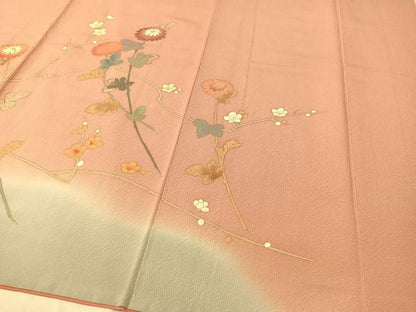 平和屋着物●訪問着 枝花鳥文 暈し染め 金彩 正絹 逸品 CABC9619vp