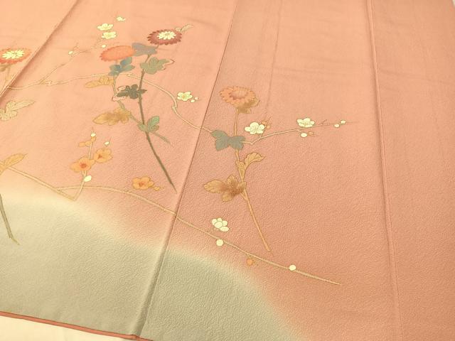 平和屋着物●訪問着 枝花鳥文 暈し染め 金彩 正絹 逸品 CABC9619vp