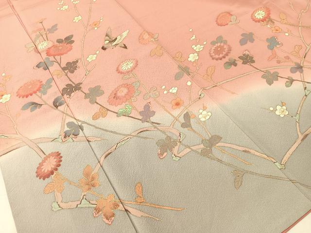 平和屋着物●訪問着 枝花鳥文 暈し染め 金彩 正絹 逸品 CABC9619vp