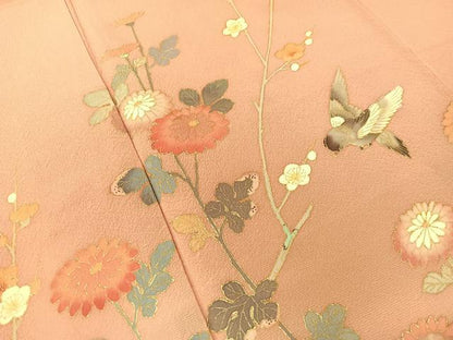 平和屋着物●訪問着 枝花鳥文 暈し染め 金彩 正絹 逸品 CABC9619vp
