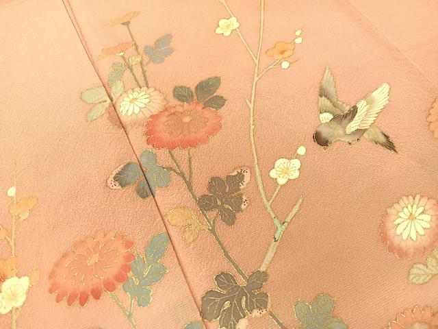 平和屋着物●訪問着 枝花鳥文 暈し染め 金彩 正絹 逸品 CABC9619vp