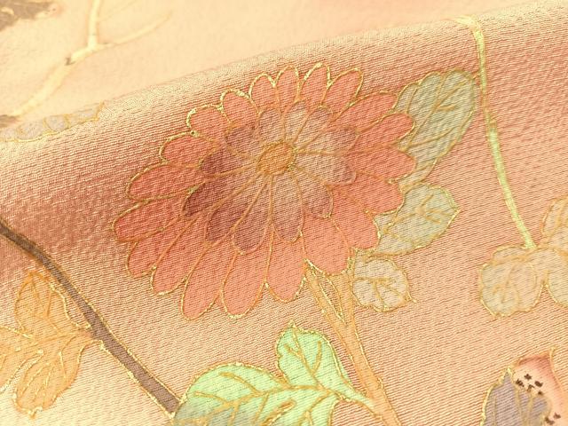 平和屋着物●訪問着 枝花鳥文 暈し染め 金彩 正絹 逸品 CABC9619vp