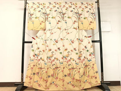 平和屋着物●訪問着 型染め 枝花文 暈し染め 正絹 逸品 CABC9621vp