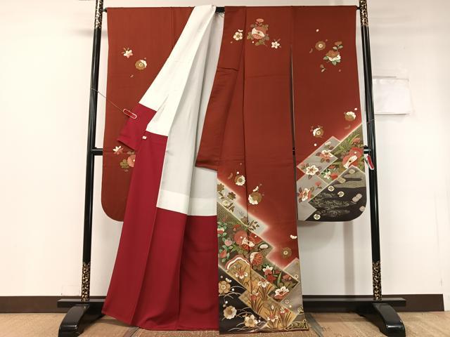 平和屋着物●豪華振袖 駒刺繍 松皮菱流水花文 暈し染め 金彩 正絹 逸品 CABC9622vp