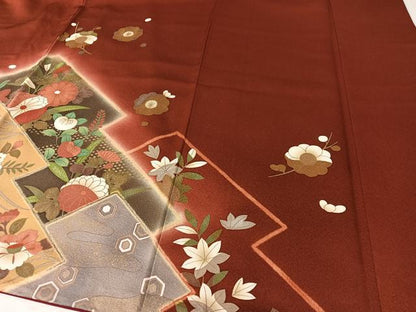 平和屋着物●豪華振袖 駒刺繍 松皮菱流水花文 暈し染め 金彩 正絹 逸品 CABC9622vp