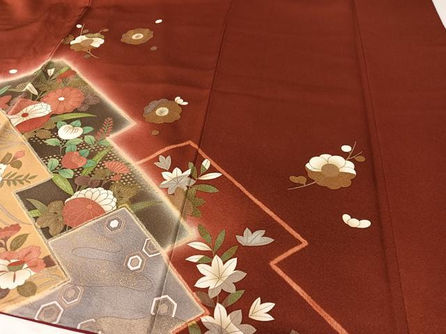 平和屋着物●豪華振袖 駒刺繍 松皮菱流水花文 暈し染め 金彩 正絹 逸品 CABC9622vp
