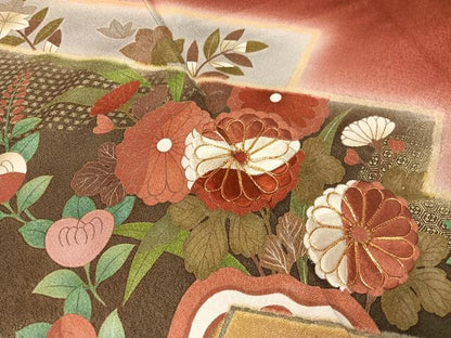 平和屋着物●豪華振袖 駒刺繍 松皮菱流水花文 暈し染め 金彩 正絹 逸品 CABC9622vp