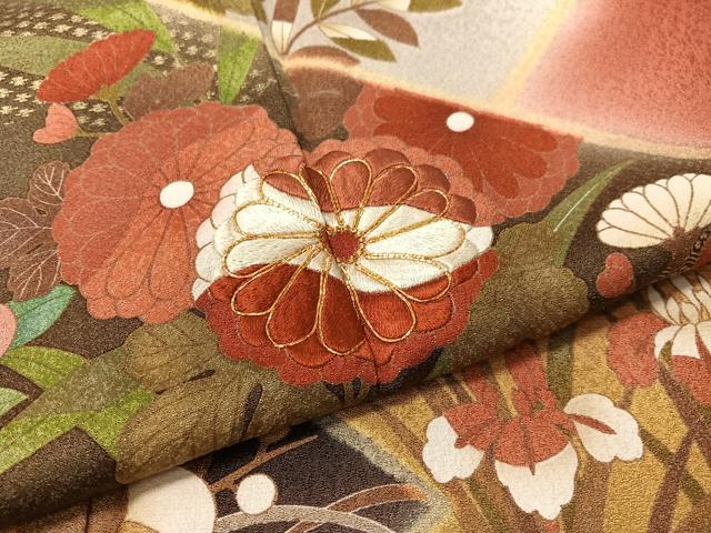 平和屋着物●豪華振袖 駒刺繍 松皮菱流水花文 暈し染め 金彩 正絹 逸品 CABC9622vp