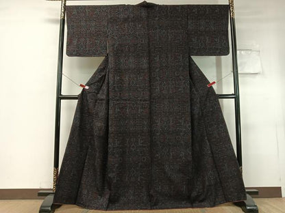 平和屋着物●結城紬 80亀甲 幾何学文様 正絹 逸品 CABC9623vp