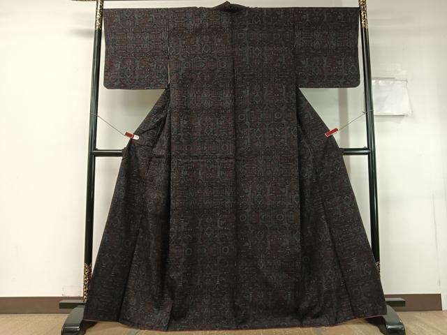 平和屋着物●結城紬 80亀甲 幾何学文様 正絹 逸品 CABC9623vp