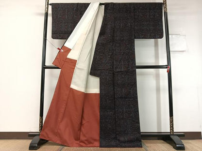 平和屋着物●結城紬 80亀甲 幾何学文様 正絹 逸品 CABC9623vp