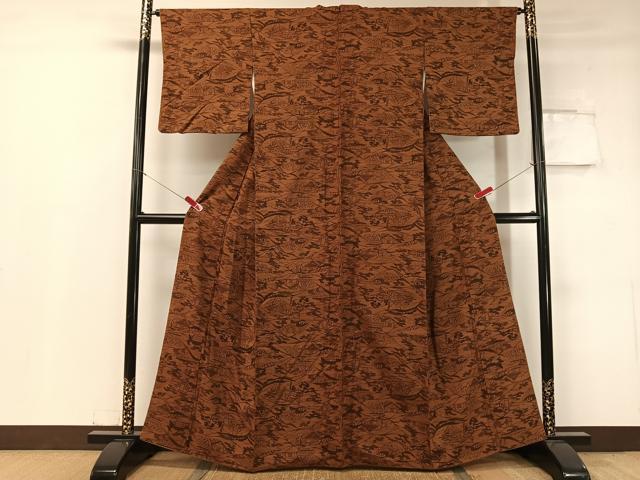平和屋着物●上質な小紋 紬地 型染め 風景文 正絹 逸品 CABC9625vp