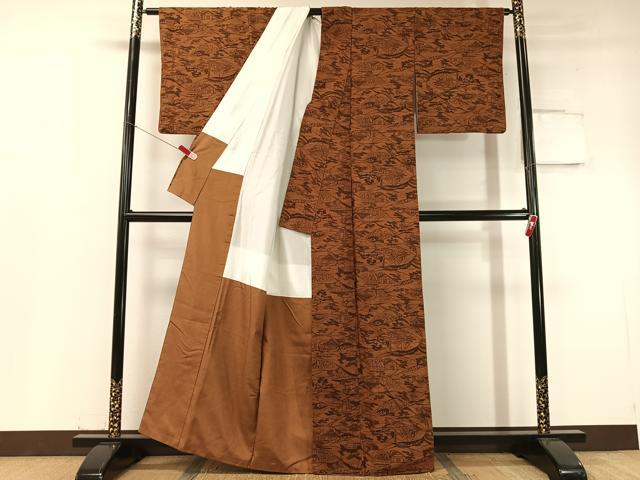 平和屋着物●上質な小紋 紬地 型染め 風景文 正絹 逸品 CABC9625vp