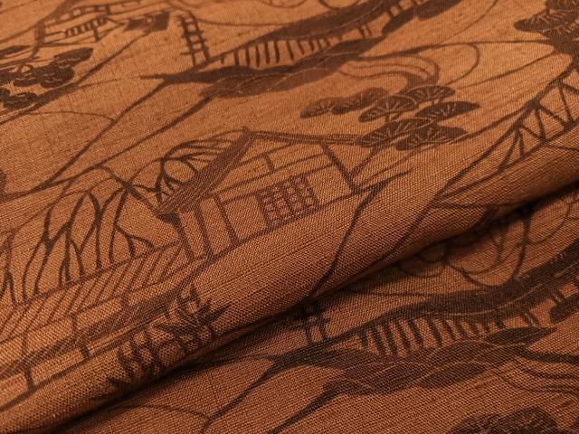 平和屋着物●上質な小紋 紬地 型染め 風景文 正絹 逸品 CABC9625vp