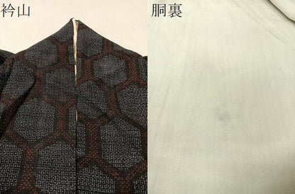 平和屋着物●結城紬 80亀甲 亀甲文様 正絹 逸品 CABC9628vp