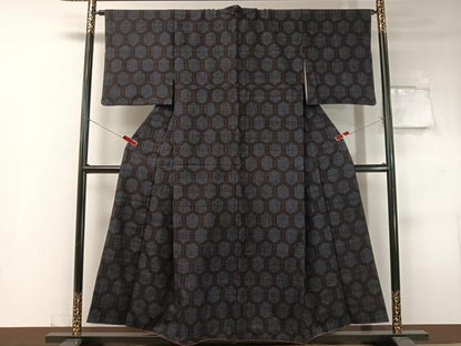 平和屋着物●結城紬 80亀甲 亀甲文様 正絹 逸品 CABC9628vp