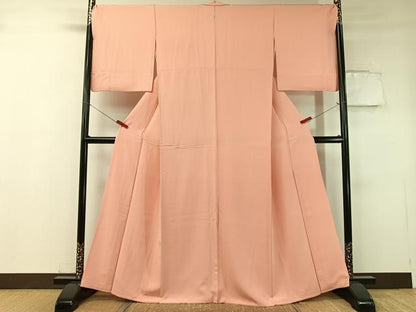 平和屋着物●上質な色無地 珊瑚色 正絹 逸品 CABC9631vp